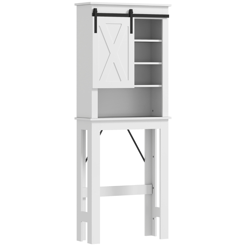 HOMCOM Móvel sobre Sanita com Porta de Correr Estilo Celeiro e 6 Compartimentos Móvel Casa de Banho Rústico 67x25x172 cm Branco