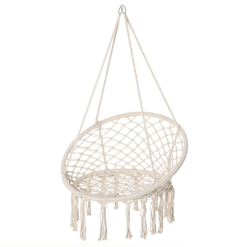 Outsunny Chaise Suspendue Fauteuil suspendu intérieur extérieur Chaise hamac de Voyage Portable Ø 80 x 42H m macramé Coton Polyester Beige