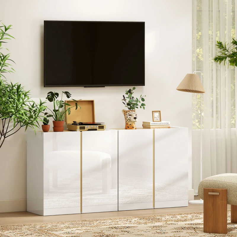 HOMCOM Commode, Buffet avec Portes à Fermeture en Douceur, Étagère Ajustable, pour Salon, Cuisine, Salle à Manger, Blanc