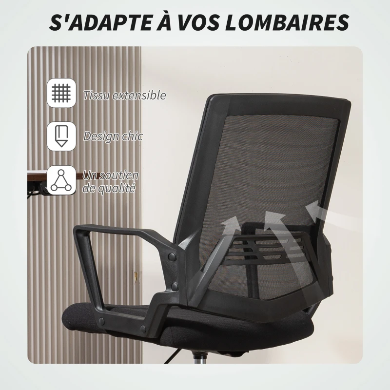 HOMCOM Fauteuil de bureau, chaise bureau ergonomique avec hauteur et repose-pieds réglables, 66,5 x 70,5 x 118-139,5 cm, noir