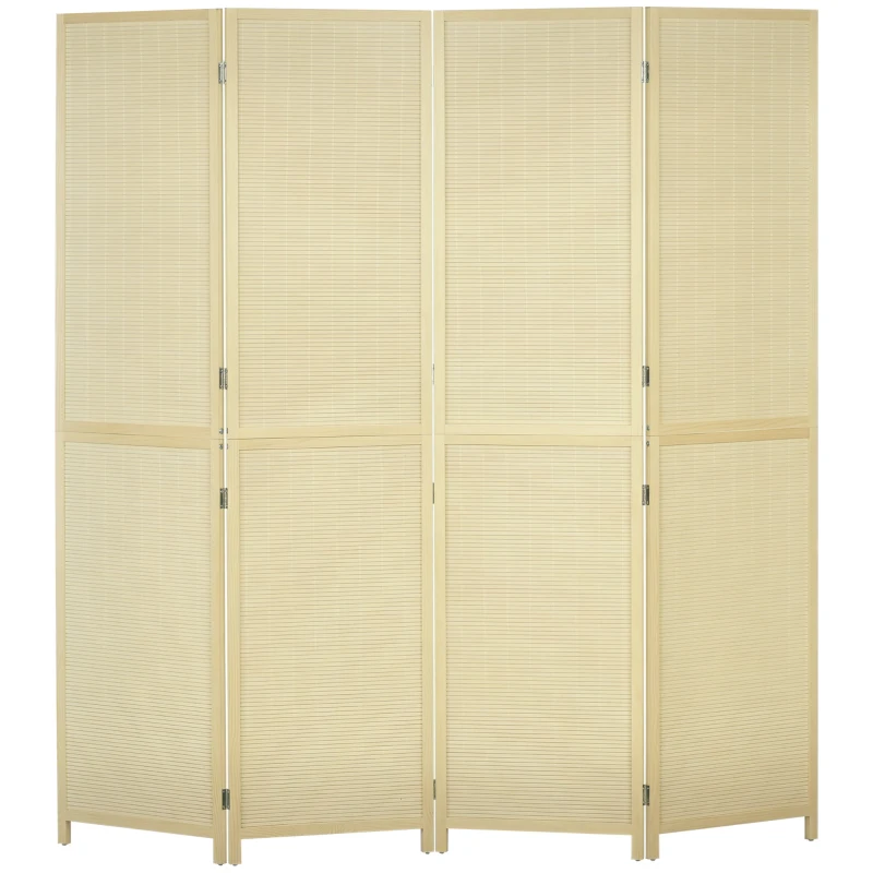 HOMCOM Paravan Interior Pliabil cu 4 Uși, Separator de Cameră din Ratan Bambus, 180x1,6x180 cm, Culoarea Lemnului