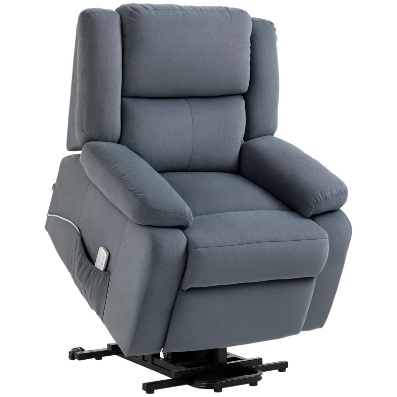 HOMCOM Aufstehsessel, Relaxsessel, mit Liegefunktion, Fernbedienung, Samtoptik, grau, 92 x 93 x 105 cm