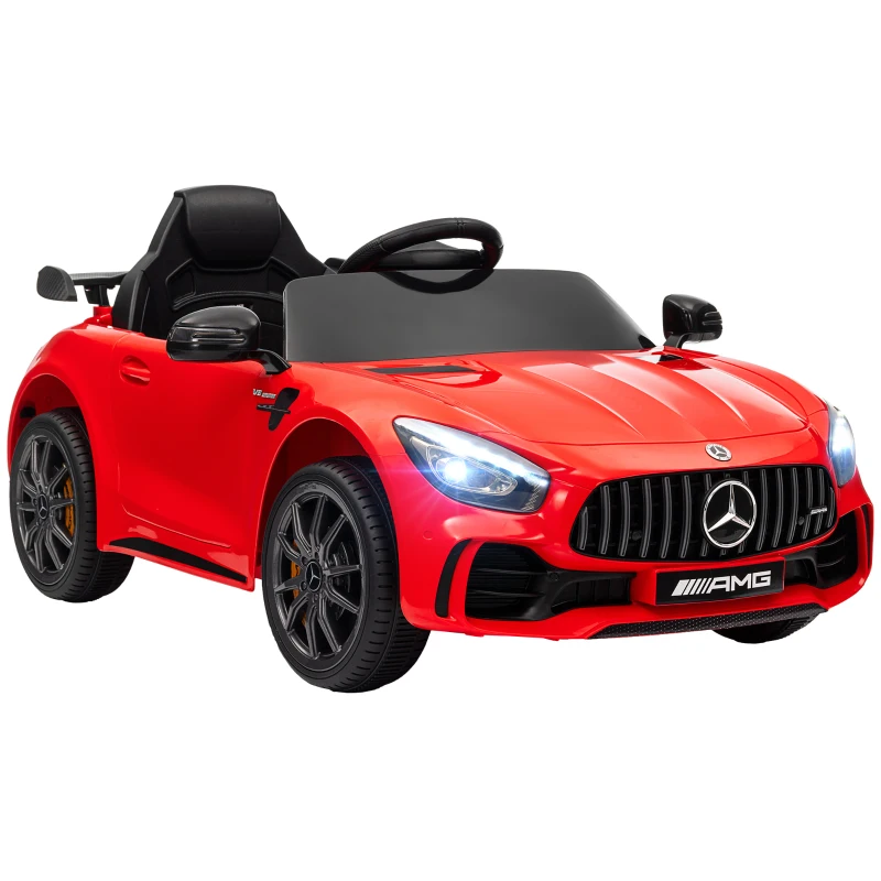 AIYAPLAY Coche Eléctrico para Niños de +3 Años Mercedes-Benz AMG GTR con Batería 12V Mando a Distancia Faros Bocina Música Rojo
