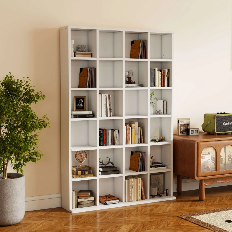 HOMCOM Mobilier Librerie in Lemn 24 Compartimente, Alb, 130.5x89x20cm(m-2)