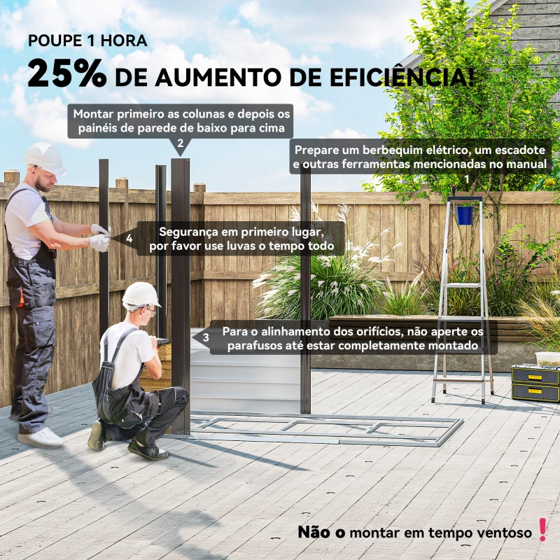 Outsunny Abrigo de Jardim Exterior 2,36m² 213x120x194 cm com Base Reforçada (Piso NÃO Incluído) e Portas de Correr Madeira e Marrom