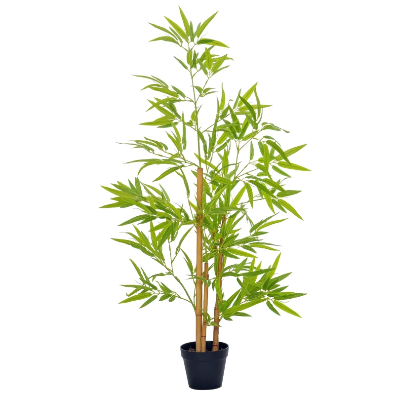 Outsunny Bambous artificiels 1,20H m réalistes par Bambou avec Vrais Troncs - Pot Inclus Noir Vert