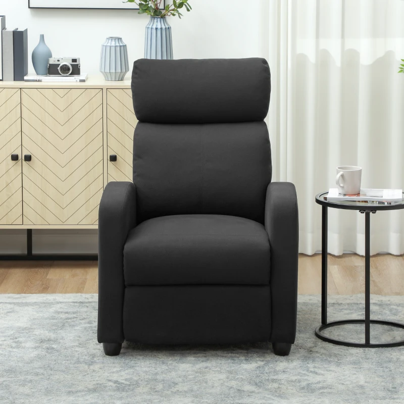 HOMCOM Relaxsessel, verstellbar 135°, ausziehbare Fußstütze, gepolsterte Lehnen, Leinen-Polyester, Schwarz(m-7)