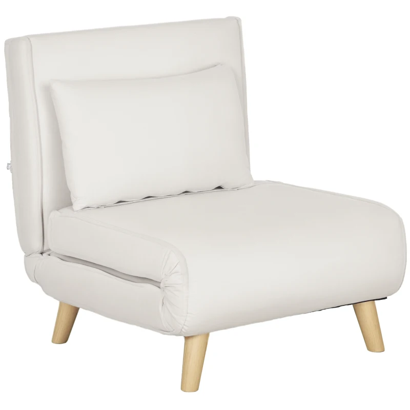 HOMCOM Poltrona Letto 2 in 1 con Schienale Regolabile e Cuscino, in Tessuto Effetto Lino, 72x78x79cm