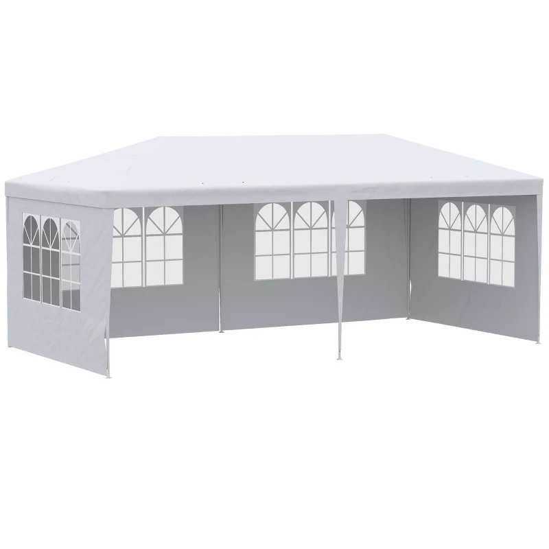 Outsunny Carpa de Jardín con Laterales Desmontables 6x3m Gazebo Pabellón con 4 Ventanas Transparentes Orificios de Drenaje Blanco