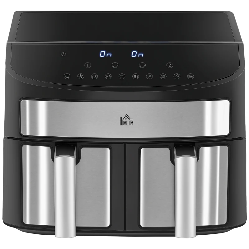HOMCOM Friteuse à air sans huile, Air Fryer, double compartiment 8 L, 2400 W - 10 programmes, température réglable, minuterie