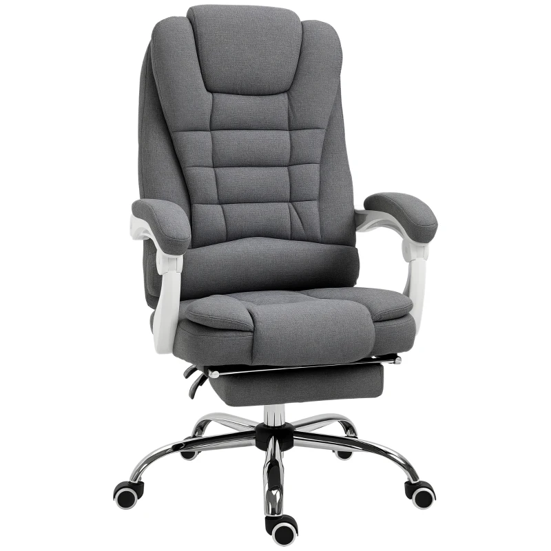 Vinsetto Scaun Ergonomic de Birou Reglabil cu Suport pentru Picioare, Spătar Înalt și Brațe, 65x70x115-123 cm, Gri