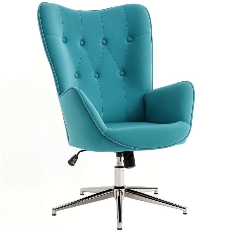 HOMCOM Fauteuil de salon pivotant avec hauteur réglable, dossier capitonné, tissu aspect velours, bleu