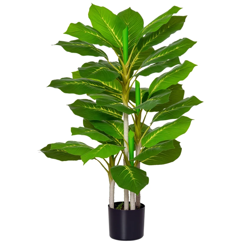 HOMCOM Plantă Artificială cu 33 de Frunze pentru Uz Interior și Exterior cu Ghiveci, Plantă Falsă în PEVA, PE și Ciment, 95 cm, Verde