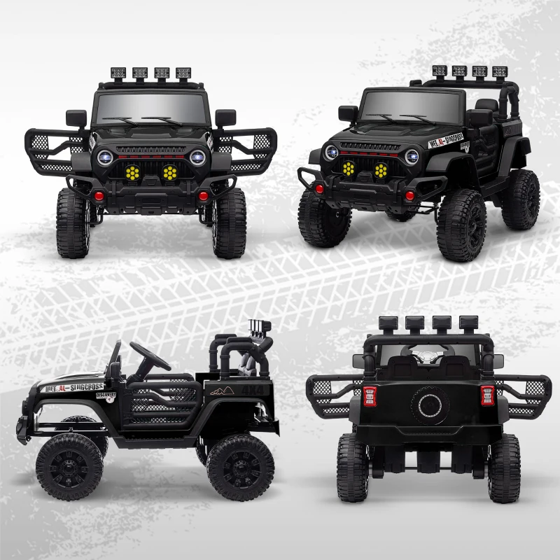 AIYAPLAY Voiture électrique enfants UTV avec télécommande 2,4G, 2 moteurs 12 V, musique, klaxon, lumières LED, 100x63x65cm, noir(m-9)