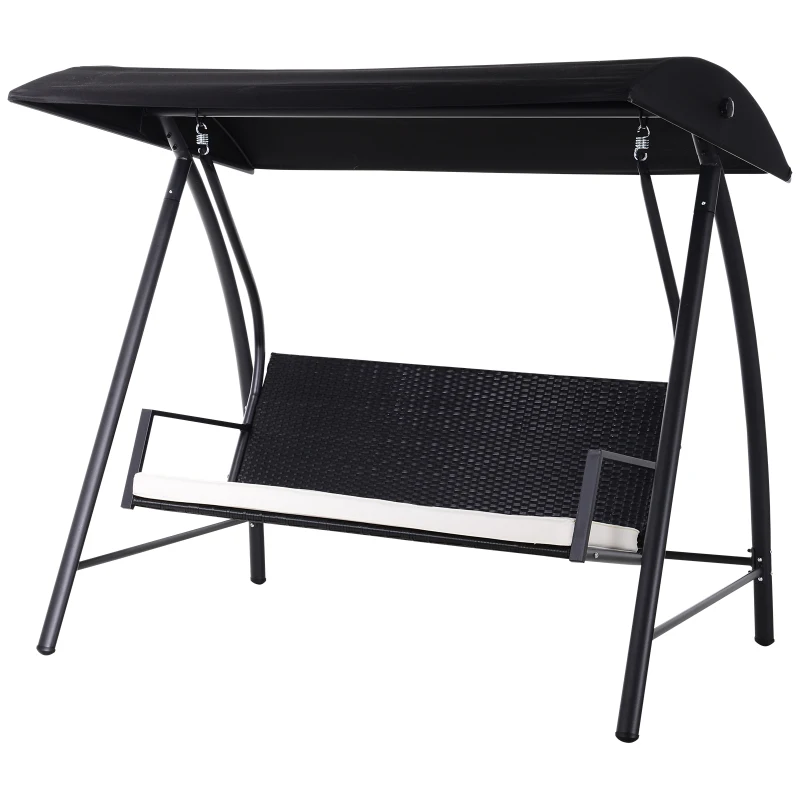 Outsunny Columpio Balancín Jardín de Ratán de 3 Plazas con Techo Ajustable y Cojín Desenfundable con Cremallera para Terraza Balcón Exterior Carga 360 kg 198x124x179 cm Negro