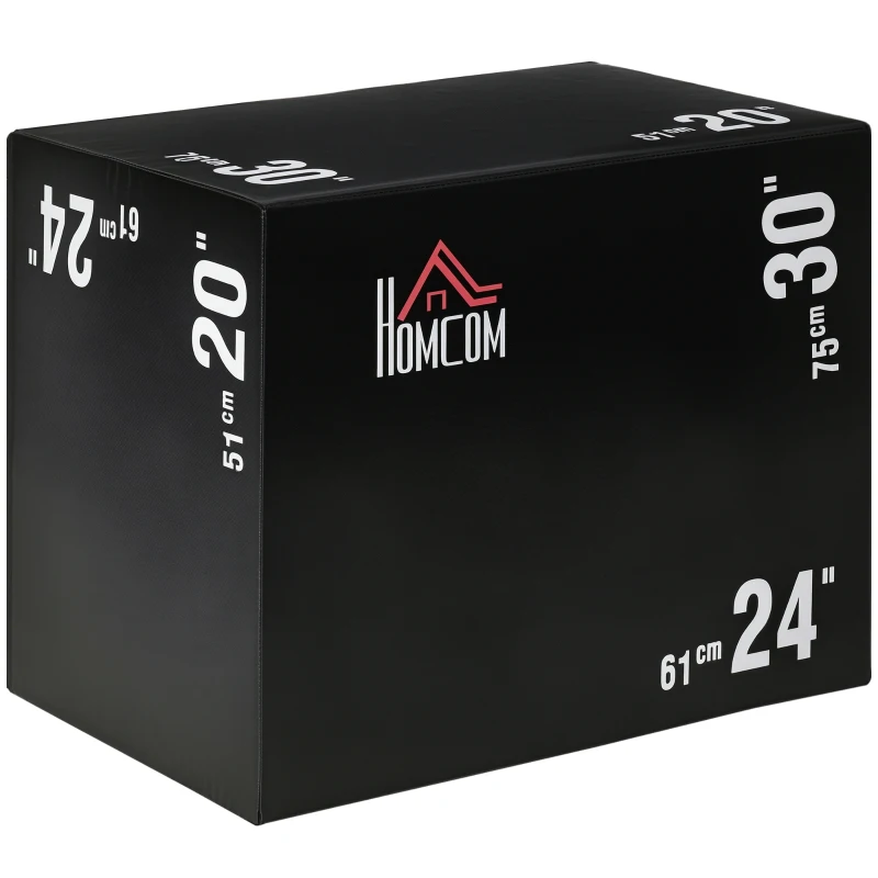 HOMCOM Cajón de Salto 3 en 1 con Cremallera y 3 Alturas Diferentes Carga 120 kg para Casa Oficina Gimnasia  75x51x61 cm Negro