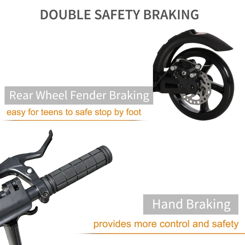 HOMCOM Teen/Adults Aluminium Folding Kick Scooter w/ Adjustable Handlebar Black