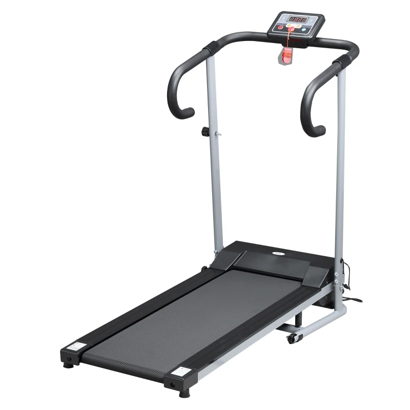 HOMCOM Tapis de course Fitness électrique pliable - 1 à 10 Km/h - écran LCD multifonctions - puissance 500 W - gris foncé noir