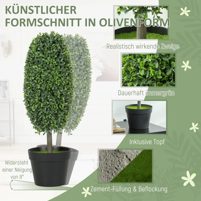 HOMCOM Set van 2 kunstplanten, UV-bestendige kunstbomen in pot, kunststof, cement, groen