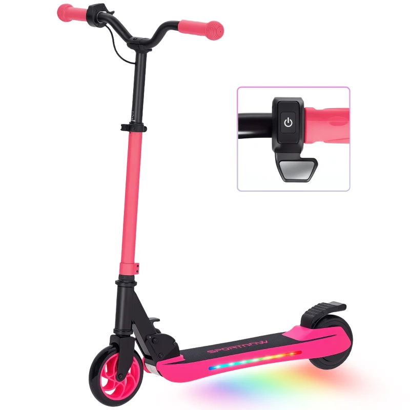 SPORTNOW Trotinete Elétrica Dobrável para Crianças 120 W Autonomia 6 km e Máximo 10 km/h com Travão Luzes LED 74x52x83-87 cm Rosa