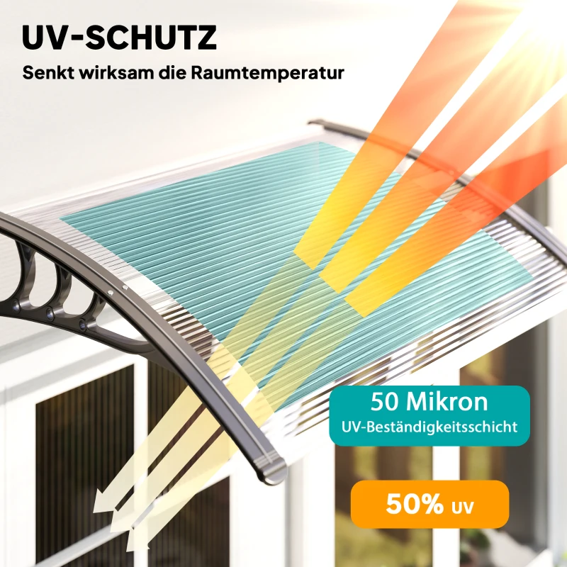 Outsunny Vordach Haustürvordach 100 x 75 cm Pultvordach Überdachung Polycarbonat Transparent