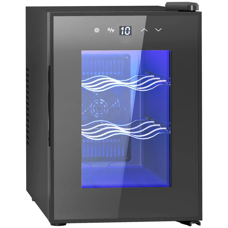 HOMCOM Cave de Vinho para 6 Garrafas com Luz LED Ecrã Tátil Controlo de Temperatura e 2 Prateleiras Ajustáveis 26,5x51,5x39,3 cm Preto