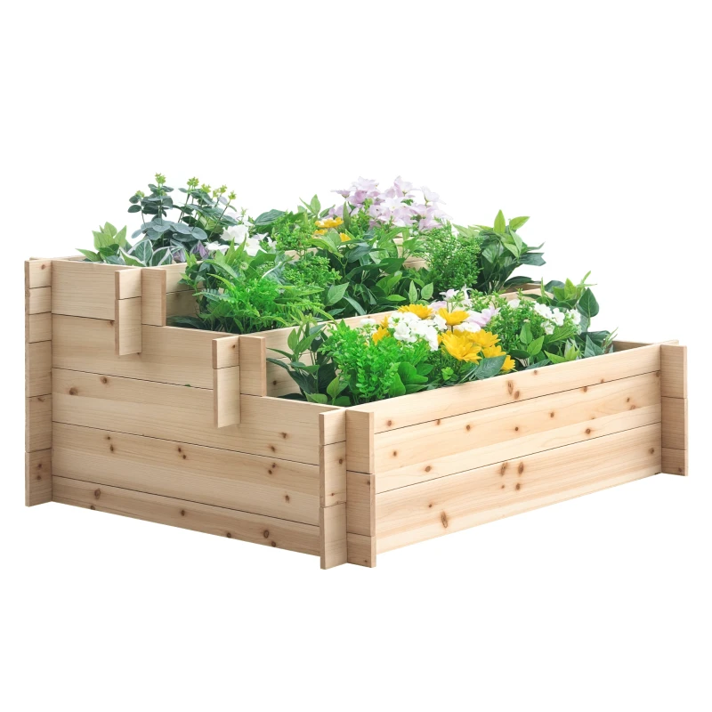 Outsunny Fioriera in Legno di Abete a 3 Livelli, Cassetta per Orto Rialzato da Esterno, 120x100x54cm