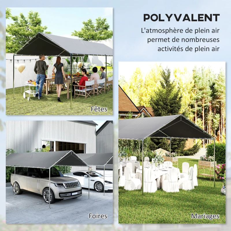 Outsunny Carport auvent pour voiture 6 x 3 m acier galvanisé robuste toit PE haute densité gris