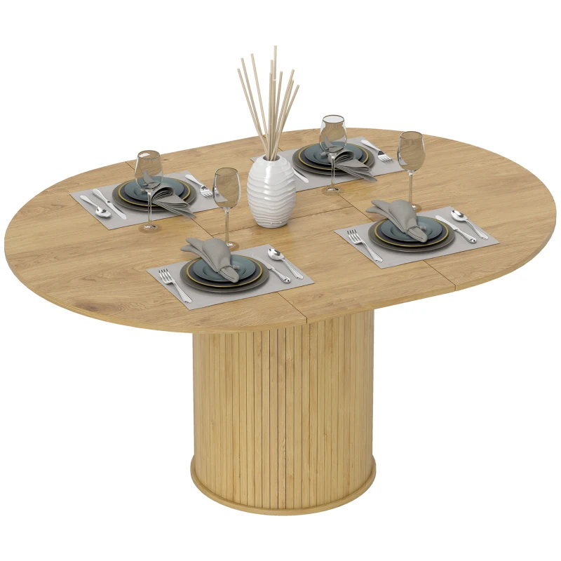 HOMCOM Mesa de Comedor Extensible Redonda para 6-8 Personas con Base Estriada para Salón 110-150x110x75 cm Madera Natural