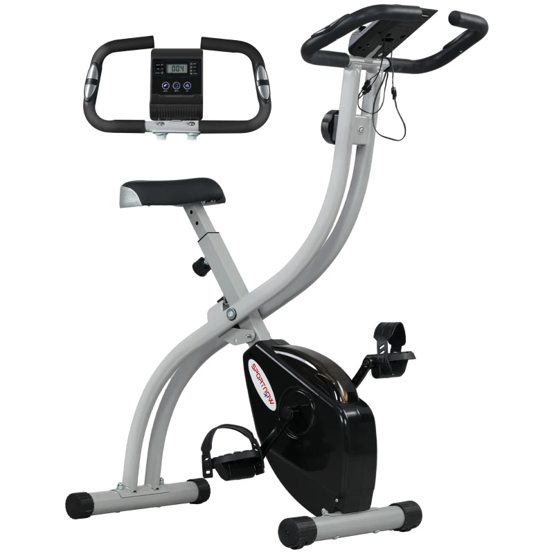 SPORTNOW Vélo d'appartement pliant, vélo de fitness, 8 niveaux de résistance magnétique, selle réglable, écran LCD, acier gris