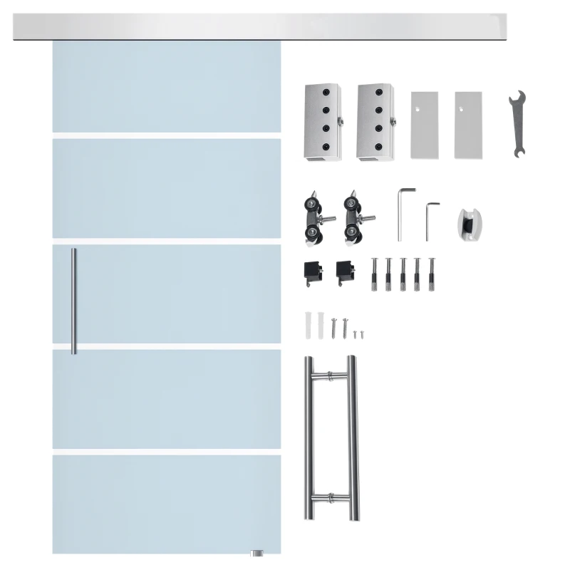 HOMCOM Puerta Corredera de Cristal 102,5x205 cm Puerta Corrediza Deslizante con Riel de Cristal de Seguridad Translúcido