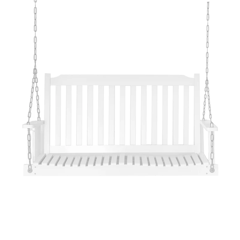 Outsunny Banc Suspendu 2 Places dim. 117L x 69l x 60H m Assise Haut Dossier à Lattes chaînes Suspension incluses Bois Sapin traité Peint Blanc