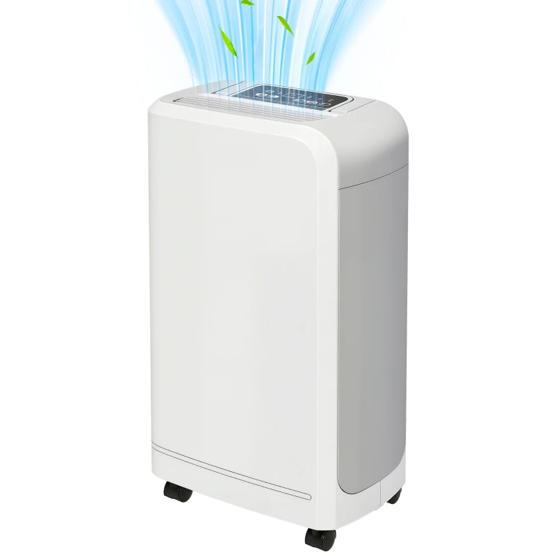 HOMCOM Deumidificatore Portatile Touch da 12L con Tubo di Scarico, Timer e Filtro, in ABS, 28x18x50.6 cm, Bianco