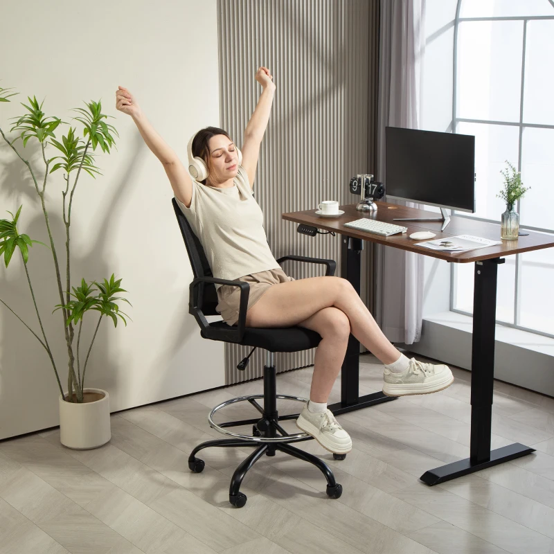 HOMCOM Fauteuil de bureau, chaise bureau ergonomique avec hauteur et repose-pieds réglables, 66,5 x 70,5 x 118-139,5 cm, noir