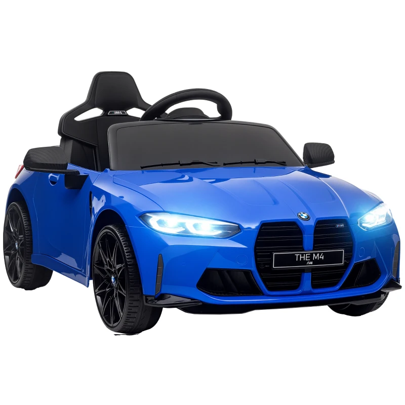 AIYAPLAY Carro Elétrico para Crianças BMW M4 12V com Controlo Remoto Faróis Buzina Música e Velocidade 3-5 km/h 108x69,5x51 cm Azul