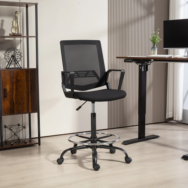 HOMCOM Fauteuil de bureau, chaise bureau ergonomique avec hauteur et repose-pieds réglables, 66,5 x 70,5 x 118-139,5 cm, noir