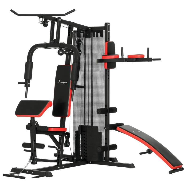 SPORTNOW Multiestación de Musculación con Placas de Peso de 45 kg Carga Max. 110 kg para Entrenamiento 225x175x200 cm Negro
