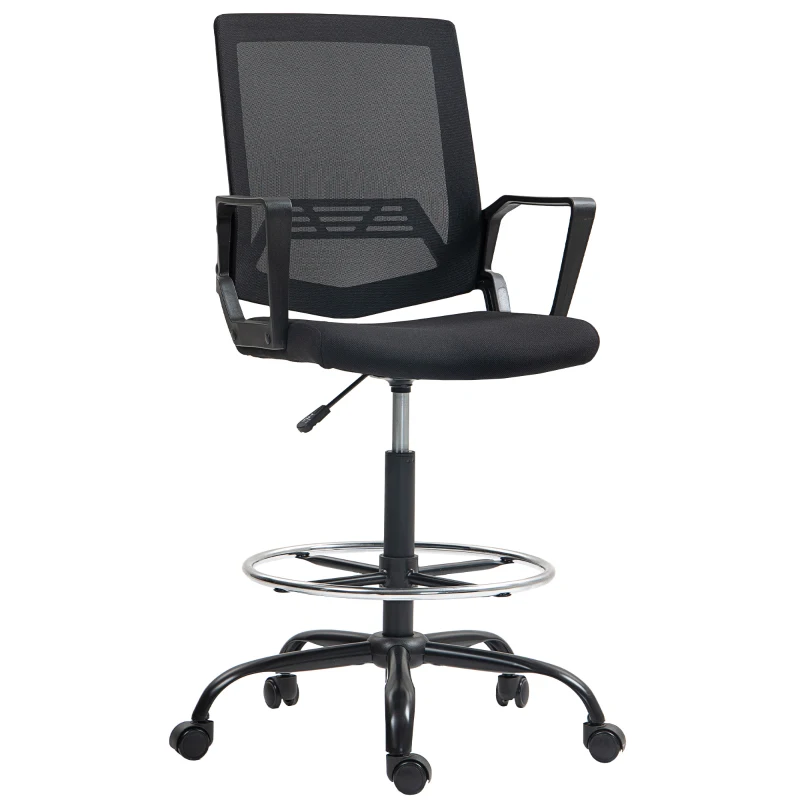 HOMCOM Fauteuil de bureau, chaise bureau ergonomique avec hauteur et repose-pieds réglables, 66,5 x 70,5 x 118-139,5 cm, noir