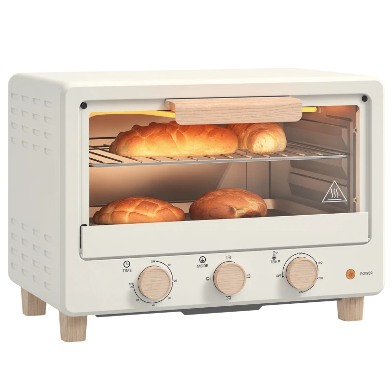 HOMCOM Horno Sobremesa de 16L 1400W Horno Eléctrico con Puerta de Vidrio Temporizador y Temperatura Ajustables hasta 230℃ Crema(m-10)