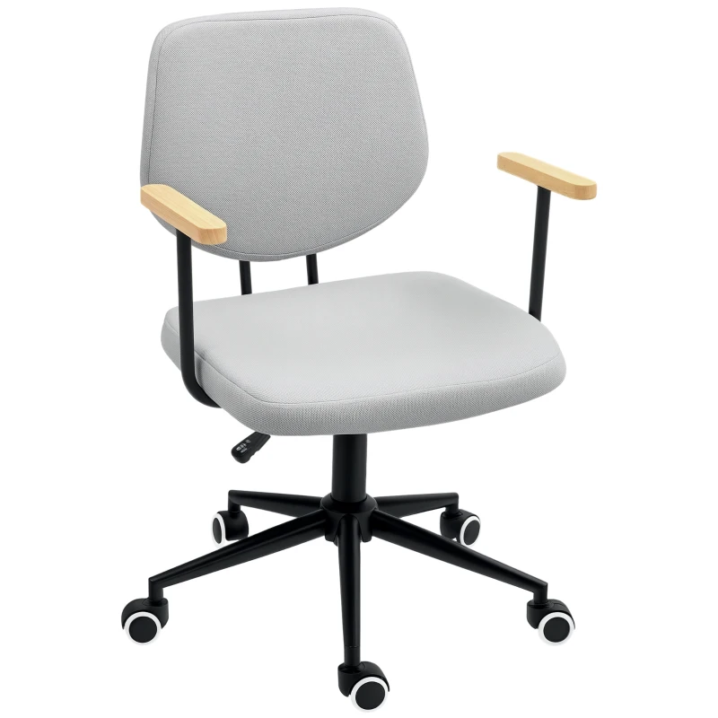 HOMCOM Silla de Oficina Moderna con Reposabrazos de Madera Asiento Ajustable y Ruedas para Oficina y Estudio 59x55x84-94cm Gris