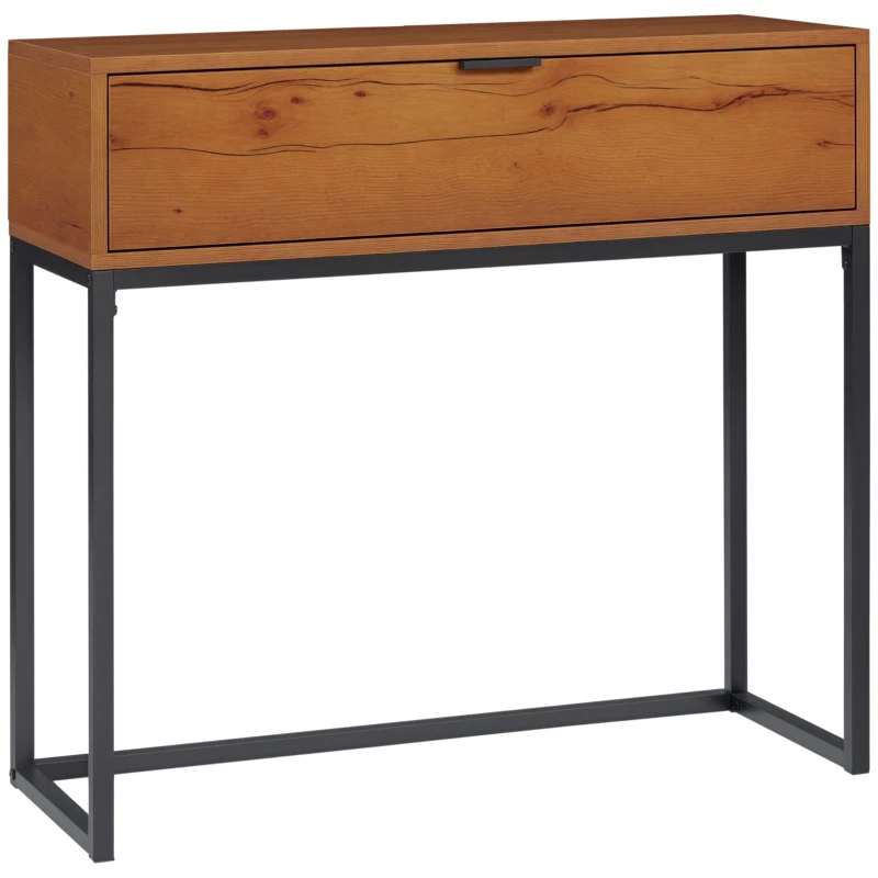 HOMCOM Konsolentisch im Industriedesign, Beistelltisch, Sideboard, 1 Schublade, Braun + Schwarz