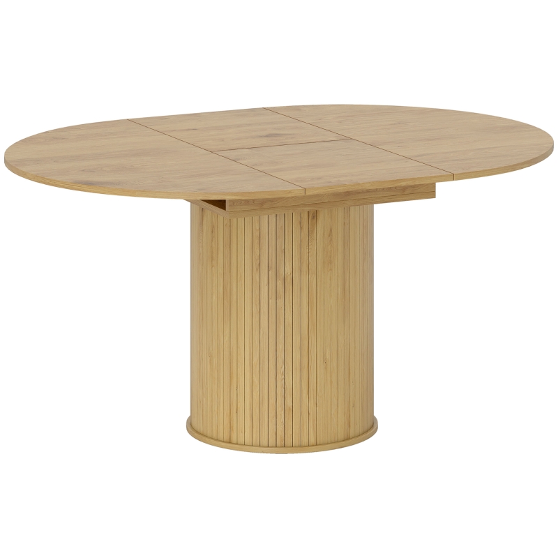 HOMCOM Mesa de Comedor Extensible Redonda para 6-8 Personas con Base Estriada para Salón 110-150x110x75 cm Madera Natural