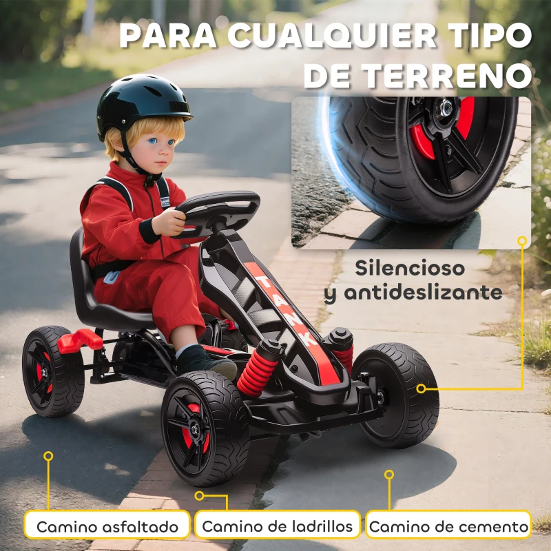AIYAPLAY Kart Pedales para Niños de +3 Años con Embrague Automático Freno Ruedas Antideslizantes de EVA y Marco Metálico Rojo