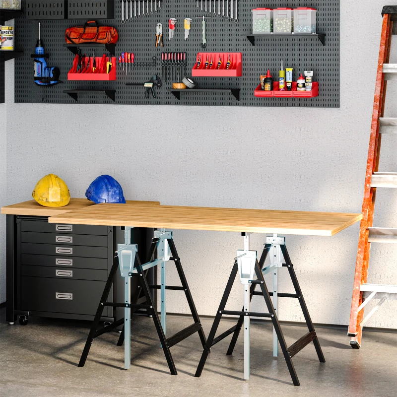 HOMCOM 2 x in hoogte verstelbare steigerbok opklapbare bok tot 200 kg staal zwart