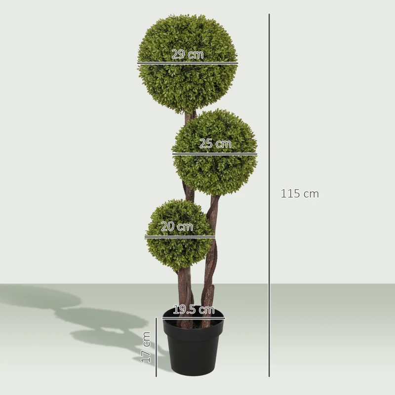 HOMCOM Kunstmatige Buxus, Kunstplant, Realistisch Uiterlijk, Buiten, Groen + Zwart