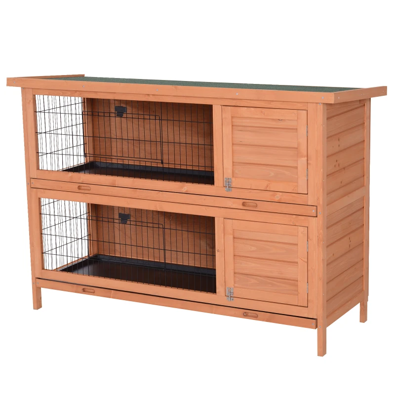 PawHut Conejera Madera de Exterior Jaula para Conejo Cobaya 2 Niveles Bandeja Extraíble Casa para Animal Pequeño 136.4x50x93cm