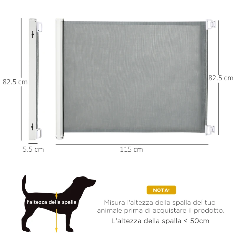 PawHut Cancellino per Cani Estensibile fino a 115 cm, in Poliestere e Acciaio, 115x82.5 cm, Bianco e Grigio