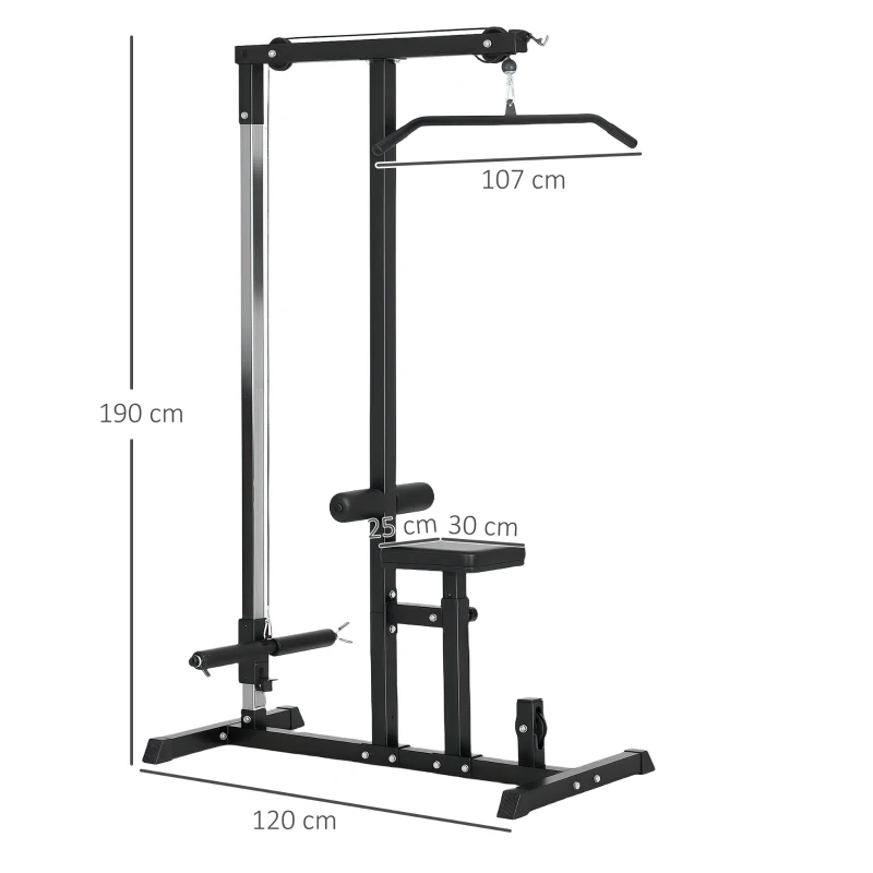 HOMCOM krachtstation met riemschijf zitting verstelbaar en meerdere kabelposities om de spieren te versterken trainingsapparaat voor home fitness staal zwart 180 x 183 x 219 cm