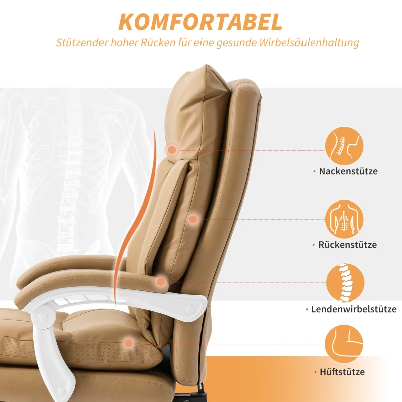 HOMCOM Ergonomische Bureaustoel met Lendensteun, Opvouwbare Armleuning, Voetsteun Lichtbruin(m-4)