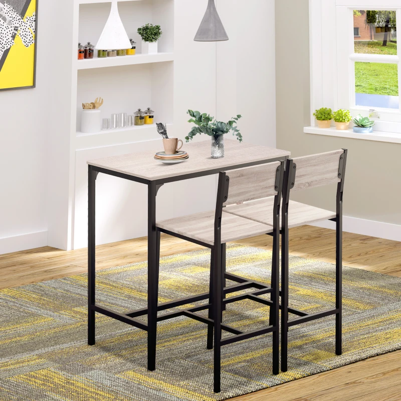 HOMCOM Bartafel met 2 stoelen 3-delige tafelset barstoel barkruk MDF naturel zwart(m-13)